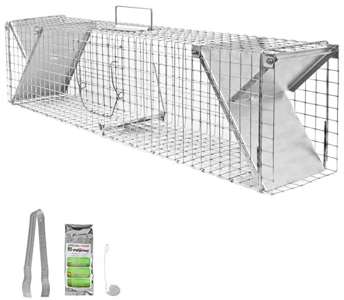 Petigi Lebendfalle zum Fangen und Umsiedeln von Marder, Katze, Biber, Fuchs, Kastenfalle aus Edelstahl, Marderfalle zur Tierabwehr, Ausführung: Modell 28 (102 x 20 x 27 cm)