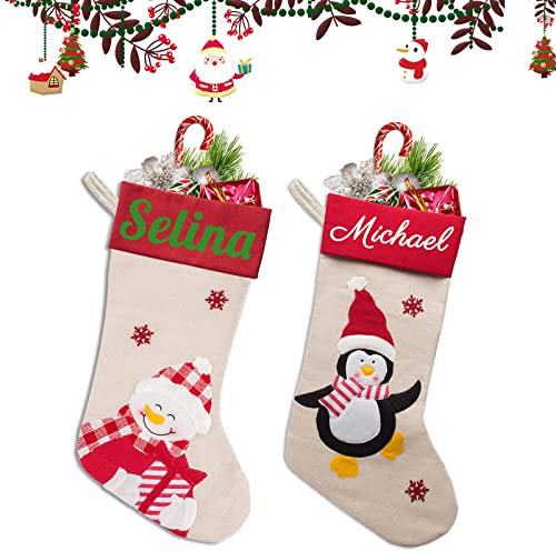 BYWEXCLESD Weihnachtsstrumpf Kamin Personalisiert mit Namen Personalisierte Christbaumschmuck Familie Kinder Junge Mädchen, 2er Set