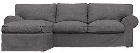 comfortly IKEA 2-Sitzer-Sofa mit Chaiselongue, rechts/links, Ersatzbezug, handgefertigt, kompatibel mit EKTORP-Ecksofa, nur Bezüge (Krone, Dunkelgrau)