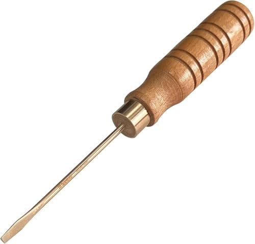 WEDO Tournevis à fente sans étincelles avec poignée en bois, tournevis à tête plate de sécurité sans étincelles, cuivre béryllium, non magnétique, norme DIN, certificat BAM et FM, 20,3 cm, 4 x 100 mm