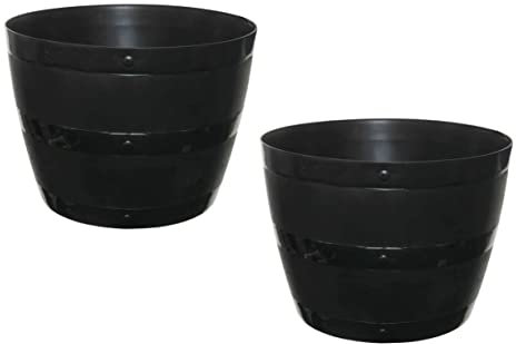 HOMION Large Whisky Barrel Wood Grain Effect Outdoor Plastic Garden Planter Plant Pot Flower Container Contemporary Display Patio Driveway Garden Plants (SIZE 50CM) (2)