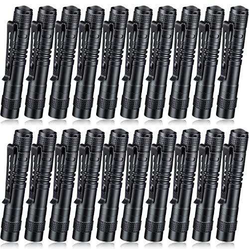 Hortsun 20 Pcs Mini Pen Light Flashlights Christmas Gifts for Men Pocket Flashlights Pen with Clip Small LED Handheld Slim Torches Without Battery(3.54 Inch,Black)