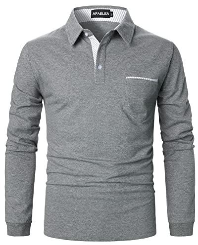 APAELEA Poloshirt Herren Langarm Streifen T-Shirt Baumwolle Casual Polohemd für Männer