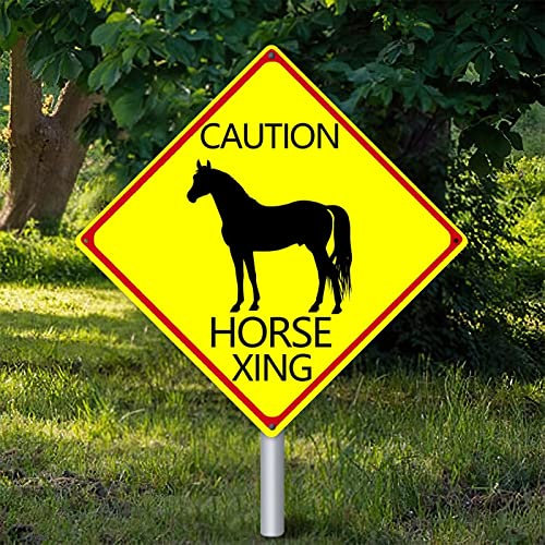 Horse Xing Warnschild Pferd Dekor Noveltly Road Blechschild Vorsicht Gefahr Tier Kreuzung Straßenschild Vintage Wanddekoration für den Innen- und Außenbereich 30,5 x 30,5 cm