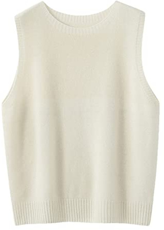 Vsadsau Knitwears Gilet Maglione da Donna 100% Lana Merino Maglieria Lavorata a Maglia Senza Maniche Girocollo Pullover Maglione, bianco, M