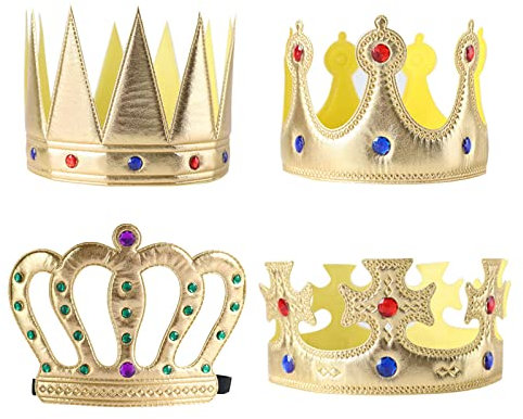 MIVAIUN 4-Piece King & Queen Crown Set - Kids & Adult Birthday Party Headwear & Costume Accessories