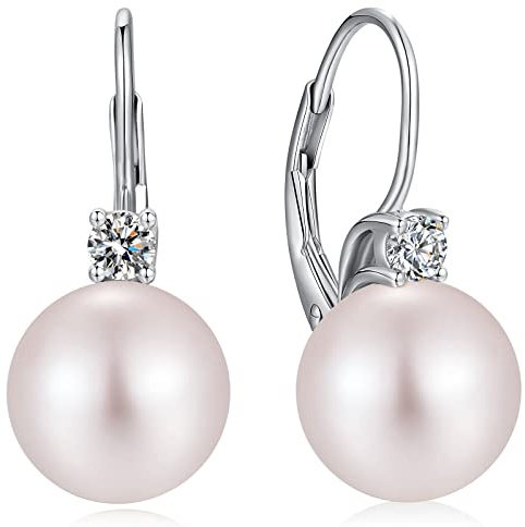 ZDaoBen Perlenohrringe 925 Sterling Silber Perlen Leverback Hängende Ohrringe Perle Ohrhänger Schmuck Geschenke für Damen Braut Hochzeit 8/10 mm