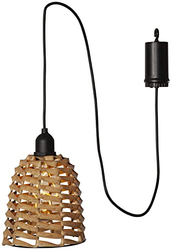 Star Trading Hängeleuchte Batterie TWINE - Pendelleuchte Outdoor mit Rattan-Schirm, Timer, IP44, warmweißer LED, 15 cm, Balkon & Terrasse