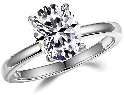 MOOSEA 2 Karat ovale Moissanit-Ringe für Damen, D-Farbe VVS1 Reinheit, künstlicher Diamantring, 14 Karat Weißgold, Vermeil, 4 Krallen, Moissanit, Verlobungsringe für Frauen, Hochzeitsringe,
