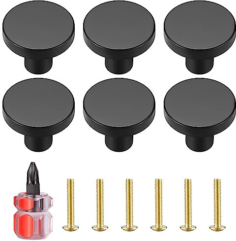 6 Piezas Tiradores para Cajones, Pomos y Tiradores Negro para Muebles, Pomos Redondas para Gabinetes, Tirador para Cajones Latón, Perillas para Puertas de Cocina con destornillador- 20 * 25 mm