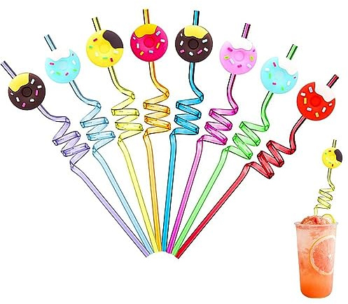 12 Cannucce Di Plastica Riutilizzabili per Ciambelle per Feste di Compleanno di Ragazze e Ragazzi | Ciambelle per feste a Tema con 2 Spazzole di pulizia