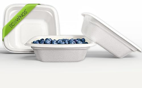 ECOWINGS Square X-Small Disposable Bowls: Sustainable Elegance for Every Bite - Compostable Paper Bowls Made of Sugarcane Fibre Bagasse, 4x4 Inch (50 Count)