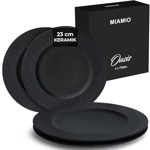 MIAMIO - Set of 4 Dinner Plates/Ceramic Plate Set, Crockery Set - Modern Plates, Microwave and Dishwasher Safe - Oasis Collection