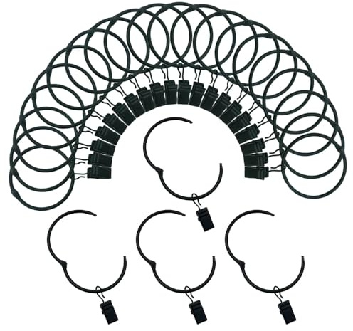 Öffnende Vorhangringe mit Clips, 3,2 cm Innendurchmesser, rostfreie Metallbügel, Ring, dekorative Vorhänge, Vintage, Schwarz, 24 Stück TXZWJZ