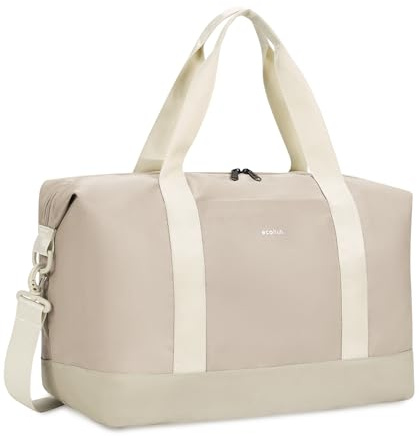 ECOHUB 30L Bolsa de Viaje Mujer, 45x36x20 Equipaje de Mano Avion, Bolsa Gimnasio Mujer con Bolsillo Húmedo Extraíble, Plegable Bolso Maternidad Hospital, Patente Pendiente(Beige)