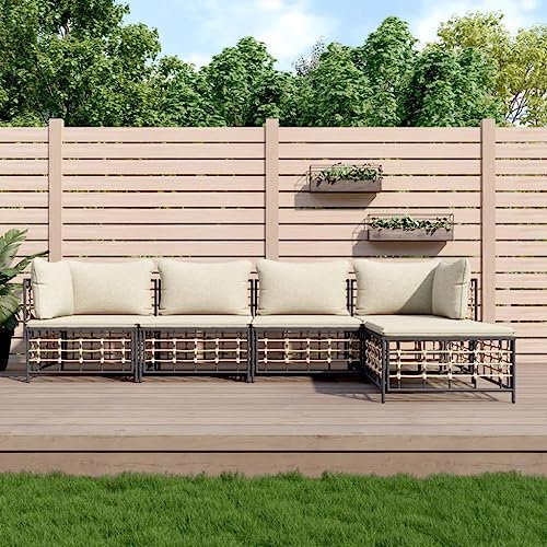 Tino Tech Garten-Lounge-Set mit Kissen Gartenmöbel Set Lounge Garnitur 5-TLG Gartenbank Gartensofa für Balkon und Terrasse Wetterbeständig Komfort Look für Den Täglichen Anthrazit 72x72x66 cm