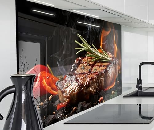 timalo Herd Spritzschutz Wand Spüle, Küche Küchenrückwand Glasoptik | Acryl Glas 2mm | Glasrückwand Acrylglas Küchenpaneele Rückwandschutz Platte | 60x40cm Grillen Barbecue Steak