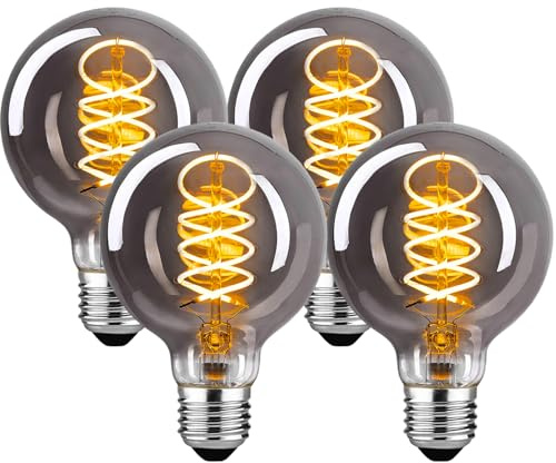 Edison Vintage Glühbirne E27, E27 LED Vintage Dimmbar 4W G80 Glühbirne E27 LED Warmweiss 2400K,LED Glühbirne E27 Vintage Ideal für Nostalgie und Retro Beleuchtung - Rauchgraues Glas - 4 Stück
