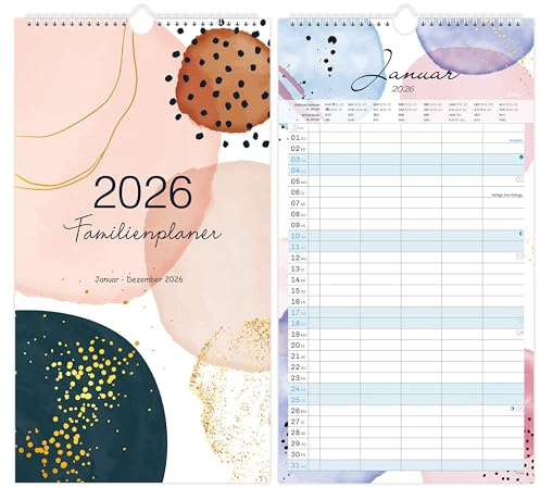 Planificateur Familial 2026 - Planificateur Familial 2026 5 Colonnes, Calendrier 2026 Calendrier Mural de Janvier 2026 à Décembre 2026, 43,4 x 23,5 cm, Encre Colorée