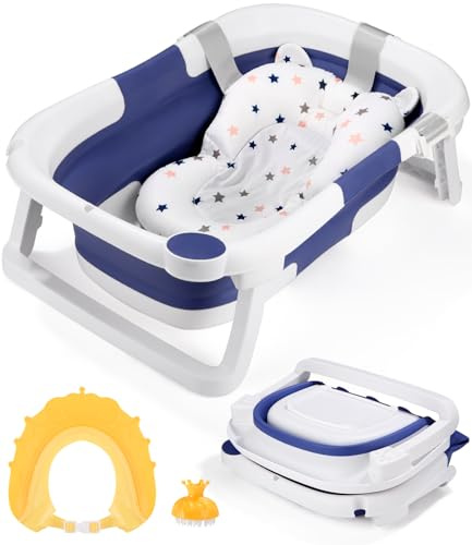 Jissta Babybadkar Fällbart Babybadkar Bärbart Fällbart Badkar (Blå), Levereras Med Badkudde, Duschmössa, Duschborste, Lämplig För Nyfödda