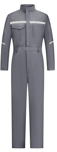 Oralidera Uomo Tuta da Lavoro Multitasche Riflettente Tuta Meccanico da Lavoro con Zip Doppio Studenti Tuta Intera Blu da Lavoro Abbigliamento da Lavoro, Grigio, XL