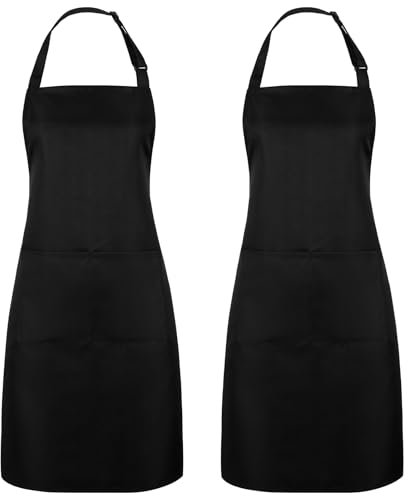 ViEinkaufen 2 Pack Adjustable Kitchen Apron for Women - Waterproof Chef Aprons Bakers Cooking Apron with 2 Large Pockets, Unisex Resuable Canvas Apron for Home Kitchen, Restaurant, Coffee, BBQ