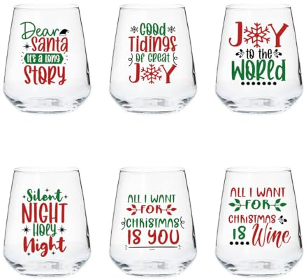 ''Christmas Cit.'' Set di 6 Bicchieri da Acqua con Caraffa in Vetro con Stampe Natalizie Decorazioni Natalizie Idea Regalo Natale Sposi Amici Set Drink Famiglia Cena Decorazioni Tavola Di Natale