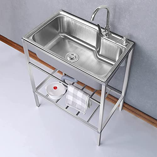 Catering Sink, All-in-One Standing Utility Wash Basin single Bowl 304 Stainless Steel Catering Free Standing 1 Compartment for Restaurant Kitchen Laundry Garage