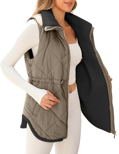 Generisch Meine Bestellungen Anzeigen Weste Damen Lang Winter Revers Fleeceweste Einfarbig Fleece Steppweste Warm Gefüttert Longweste Outdoor Winterweste Ärmellose Winterjacke Damen-Westen