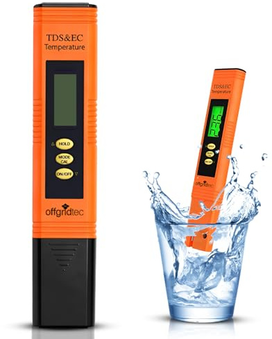 Offgridtec TDS- und EC-Leitwertmessgerät für Trinkwasser und Aquarium, 4 Modi, Automatische Abschaltung, LED-Anzeige, Präziser und Zuverlässiger Wassertester