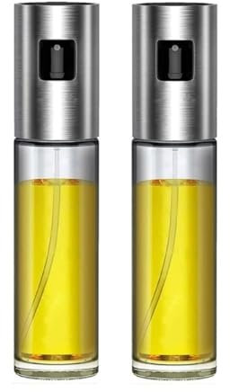 Magazzini GM Spruzzino Nebulizzatore Oliera Spray,in Vetro 100ml, Testa in Acciaio Inox, Con Imbuto per Riempimento, Per Olio, Aceto, Salsa di Soia, BBQ, Insalata,Friggitrice ad Aria(2)