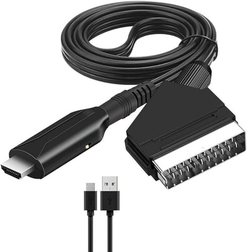 Fizzix Scart to HDMI Adapter with USB Power Cable – Seamless Audio/Video Conversion, 1080P Output for TV, DVD, STB, VHS Players, Plug & Play, Easy Connection with USB-Powered Converter