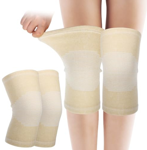 AOZUO 2 Stück Kniebandage für Damen Männer, Bambus Kniebandage mit Kompression, Elastische Kompressions Knie Bandage Knee Sleeves, Knieorthese Sport Knieschoner Skifahren Radfahren Laufen(Hautfarbe)