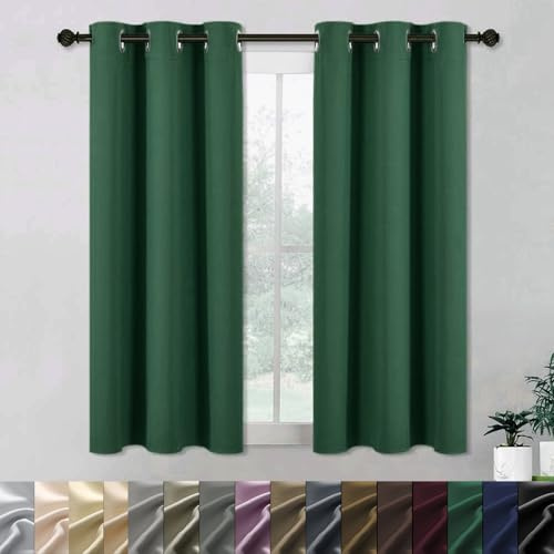 WUXXIANG Lot de 2 Rideaux Occultants à Oeillets 90 x 115 cm Isolant Phonique et Thermique, Rideaux Salon Occultants Unie Rideaux avec Noir Doublure, pour Maison Chambre, Vert Foncé