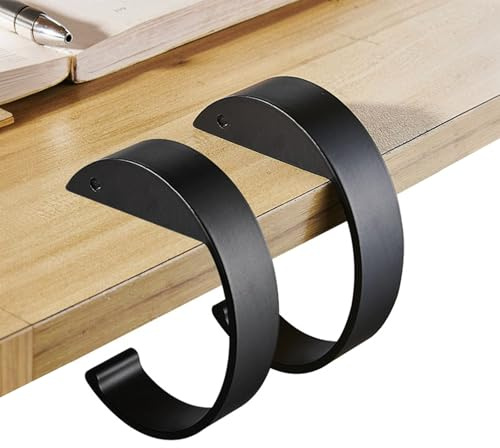 2 Stück Tischhaken, C-Förmiger Taschenhalter für Tisch, Tisch Handtaschenhalter Haken Robuster, Tragbarer Taschenhaken für Handtaschen, Tisch Haken Geldbörsen-Tischhaken für Schreibtisch (Schwarz)