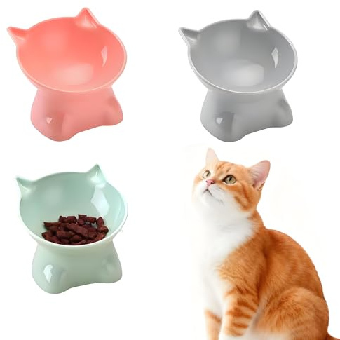 3 stycken upphöjd matskål katt med 15° lutningsdesign matskål katt anti-kräkning matskål kattmatskål för mat och vatten, torrfoder, perfekt för husdjur katter och valpar