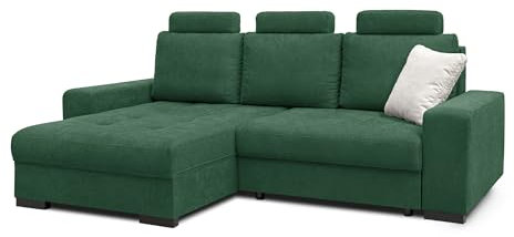 COMFTY-CO. Ecksofa Arizona – Schlafcouch mit Stauraum & Kissen – L-Form Sofa 248x80x37 cm – Modernes Design für Wohnzimmer - Links - Samt Grün