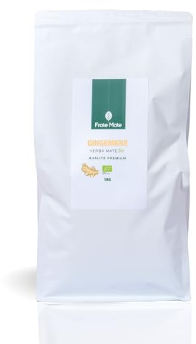 FRATÉ MATÉ Gingembre Bio 1KG | Yerba Maté Vert en Feuilles Sans Amertume | Maté Énergisant Naturel Citronnelle & Gingembre | Riche en Vitamines & Antioxydants | Conditionné en France (1kg)