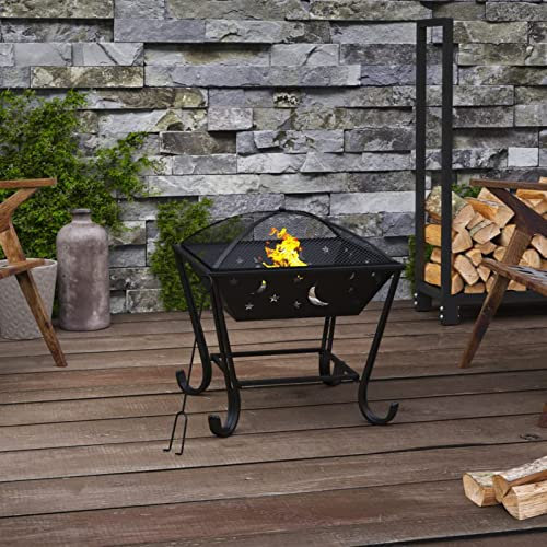 Feuerschale mit Schürhaken 50 cm XXL Stahl, Snsowed Feuerkorb, Feuerstelle Outdoor, Lagerfeuer, Bonfire, Garten - 360065