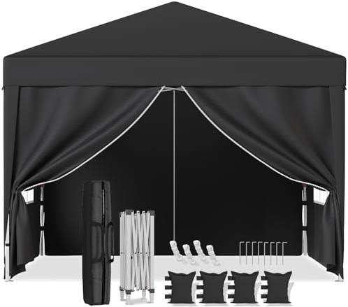 TRIUMPHKEY Pavillon 3x3 Wasserdicht Stabil Winterfest, Faltpavillon 3x3 mit Tragetasche, Pop-Up Pavillon Höhenverstellbar, Partyzelt UV Schutz 50+, Gartenpavillon Faltbar für Outdoor Camping, Grau