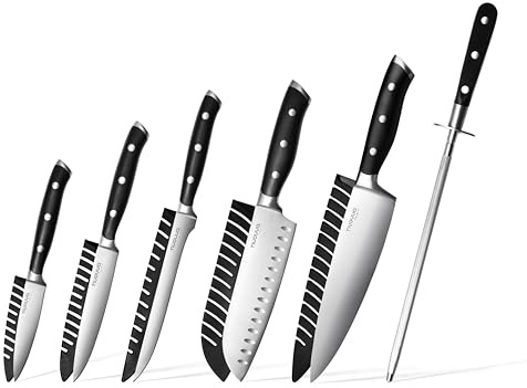nuovva High Carbon Stainless Steel Kitchen Knife Set – 6pcs Set Includes Chef, Santoku, Utility, Boning, Paring Knives & Knife Sharpener – Professional Sharp Kitchen Knives Set