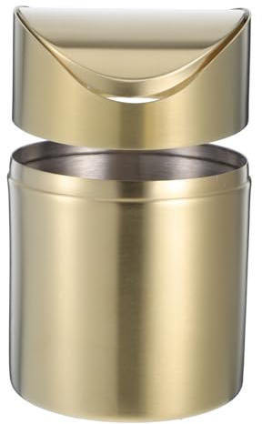BRIGHTFUFU Poubelle En Inox Inoxydable Couvercle Bureau Acier Petite Poubelle Comptoir Pour Intelligente Ordures Conteneur à Déchets De Table Corbeille Simple Mini Doré