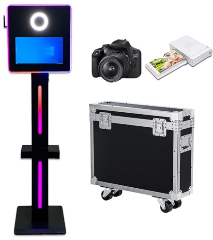 DSLR Photo Booth Machine with 15.6 Inch Touch Screen, Photobooth Machine with Flight Case & RGB Light for Wedding Graduation Party Events Rental (Black, Photo Booth + Printer + Camera)