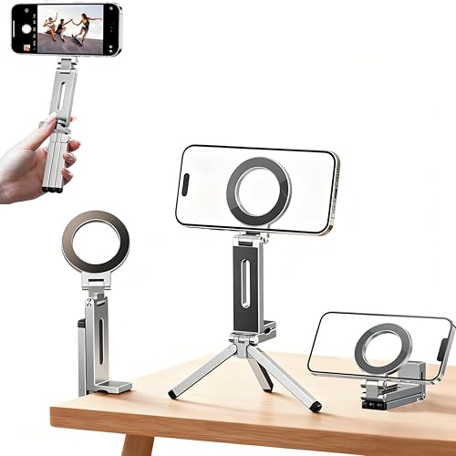 KEVANLY Tragbar Magnetische Handyhalterung,Multifunktionaler 360° Verstellbar Handy Ständer,Faltbarer Aluminium Handyständer für Tisch kompatibel,Travel Essentials Handyhalter Geeignet für iPhone 17