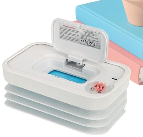 Scaldasalviette riscaldate per bambini, con luce notturna, contenitore riscaldante per salviette umide, coperchio, design portatile e sicuro, luce soffusa, temperatura delicata per Sk sensibili
