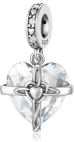 HappyStar Persönlicher Herz Geburtsstein Anhänger mit Kreuz Elegante charm anhänger silber 925 für Geburtstag Taufe & Geschenk für Sie Bead Charms für Damen