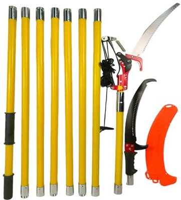 Sierra Manual De Poste, 27 Pies Piror De Árbol Extensible con Cuchillos Y Bolsillo De Almacenamiento, Cuchilla De Acero Afilada Y Tijeras para Podar Palmeras Arbustos(Yellow)