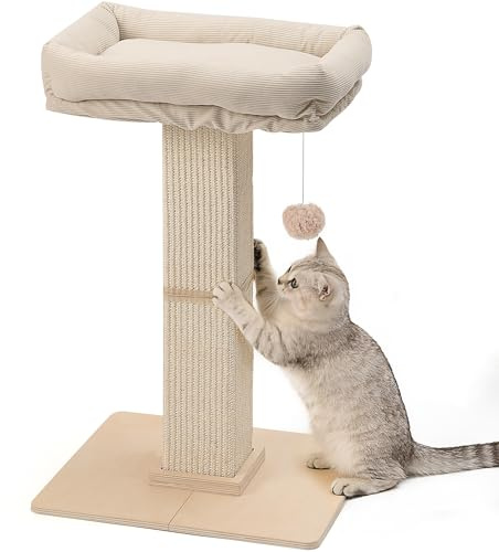 FUKUMARU Klösträd för Katter, Modernt Högt Klöspel med Sovplats för Vuxna Innekatter, Stort Kattträd med Kattkoja i Massivträ och Naturlig Sisal.