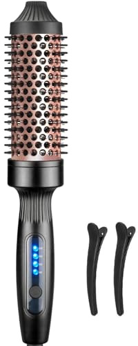 Thermal Brush, 38mm Barrel Hot Hair Brush Heated Round for Women, Heated Curling Iron Create Natural Curls Dual Voltage with 4 Heat Settings, UK Plug, Rose Gold