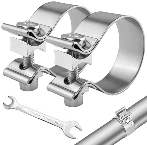 GZLFH Lot de 3 colliers de serrage universels pour pot d'échappement Ø 67 mm, en acier inoxydable, équipés d'une clé à molette, argentés